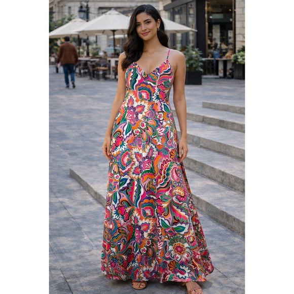 Nicole Miller Dresses & Skirts - Nicole Miller New York Women Slip Satiny Floral  Maxi Dress Medium Mult Color